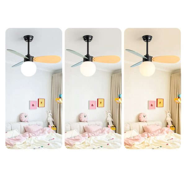 Contemporary Nordic Wood Iron Acrylic Ball 1-Light Downrods Ceiling Fan Light For Bedroom - Image 11