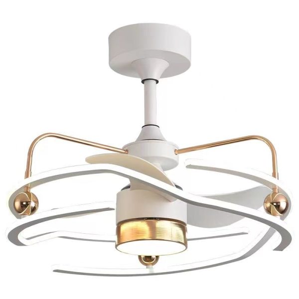 Contemporary Nordic Iron Aluminum Acrylic Round Tornado LED Downrods Ceiling Fan Light For Bedroom - Image 16