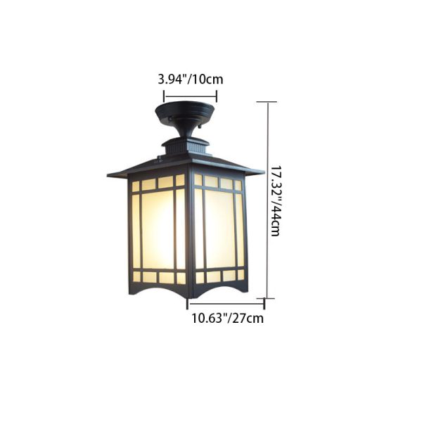 Traditional Chinese Waterproof Iron Aluminum Glass Cylinder Pergola 1-Light Semi-Flush Mount Ceiling Light Outdoor Light For Outdoor Patio - Image 9
