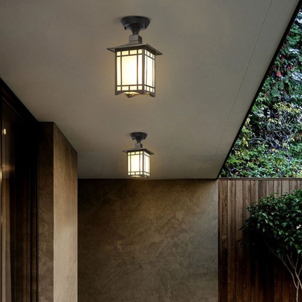 Traditional Chinese Waterproof Iron Aluminum Glass Cylinder Pergola 1-Light Semi-Flush Mount Ceiling Light Outdoor Light For Outdoor Patio - Image 5