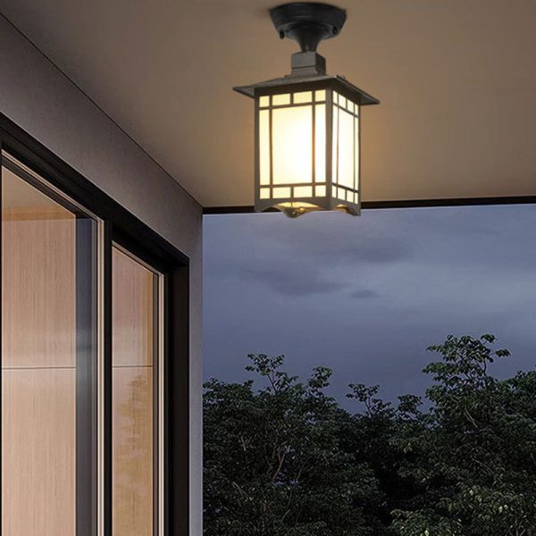 Traditional Chinese Waterproof Iron Aluminum Glass Cylinder Pergola 1-Light Semi-Flush Mount Ceiling Light Outdoor Light For Outdoor Patio - Image 2
