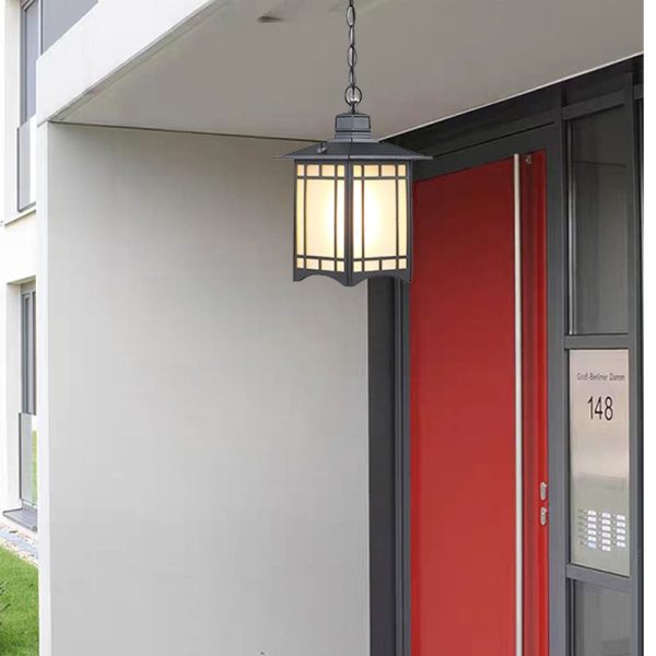 Traditional Chinese Waterproof Iron Aluminum Glass Cylinder Pergola 1-Light Pendant Light Outdoor Light For Outdoor Patio - Image 5