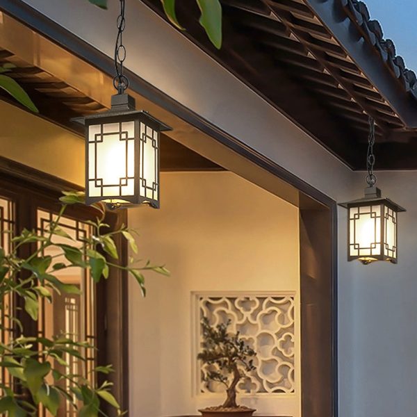 Traditional Chinese Waterproof Iron Aluminum Glass Cylinder Pergola 1-Light Pendant Light Outdoor Light For Outdoor Patio - Image 2