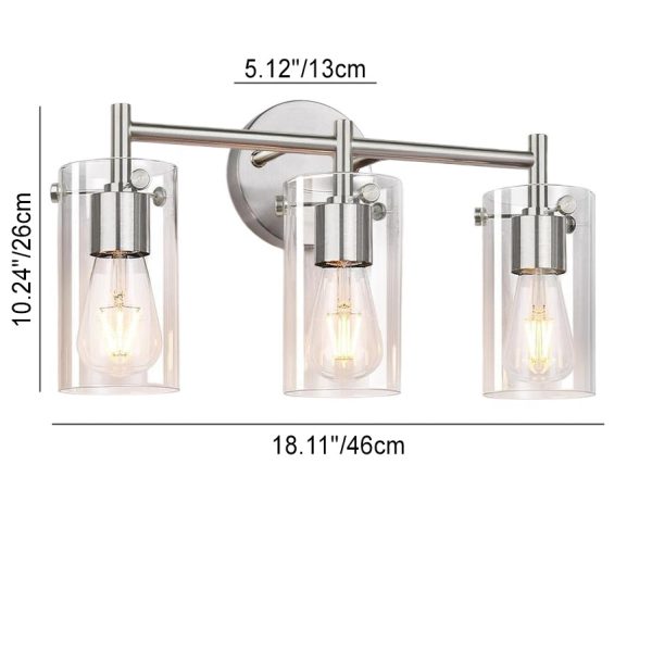 Contemporary Industrial Metal Glass Cylinder 3-Light Wall Sconce Lamp Vanity Light For Bathroom - Image 7