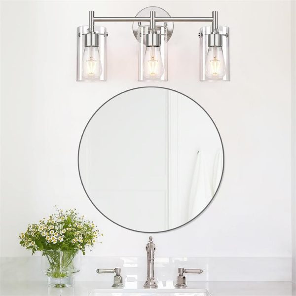 Contemporary Industrial Metal Glass Cylinder 3-Light Wall Sconce Lamp Vanity Light For Bathroom - Image 15
