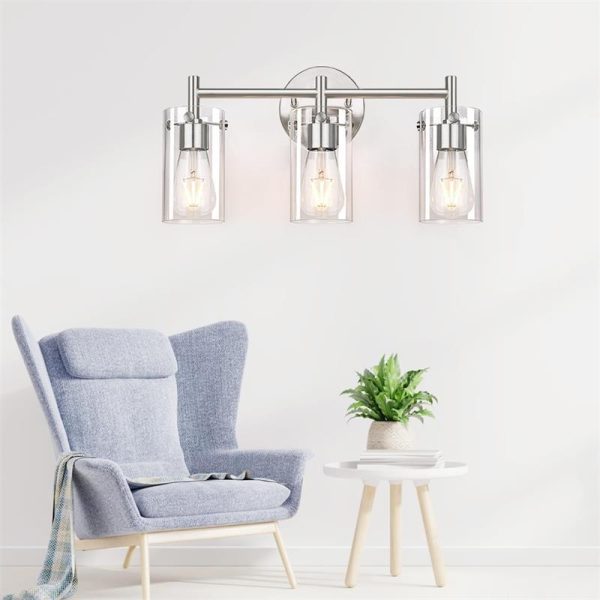 Contemporary Industrial Metal Glass Cylinder 3-Light Wall Sconce Lamp Vanity Light For Bathroom - Image 6