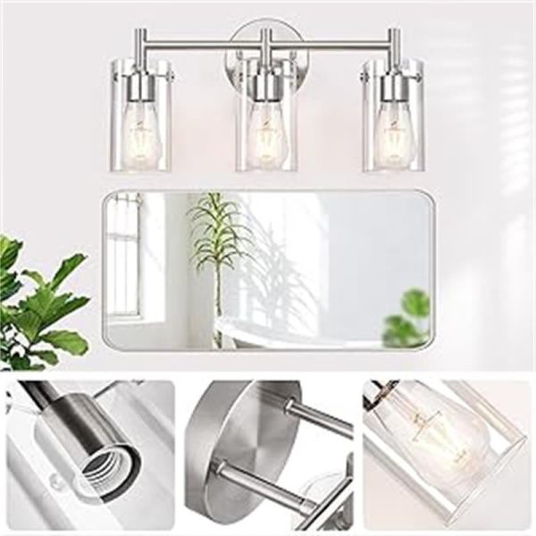 Contemporary Industrial Metal Glass Cylinder 3-Light Wall Sconce Lamp Vanity Light For Bathroom - Image 10