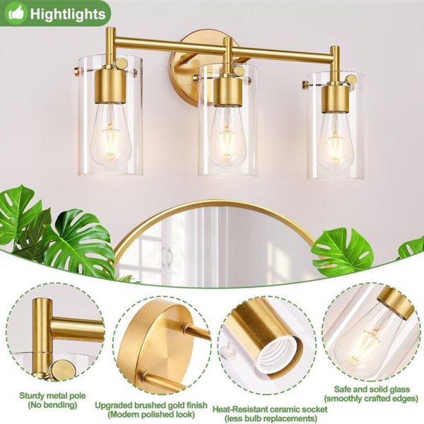Contemporary Industrial Metal Glass Cylinder 3-Light Wall Sconce Lamp Vanity Light For Bathroom - Image 9