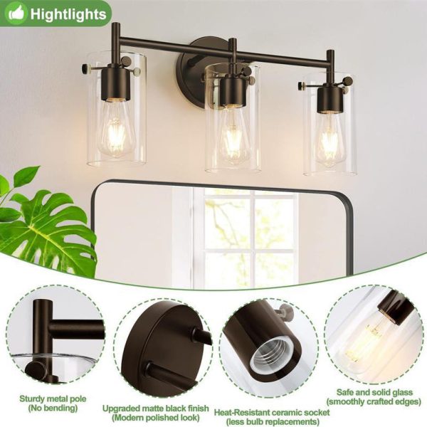 Contemporary Industrial Metal Glass Cylinder 3-Light Wall Sconce Lamp Vanity Light For Bathroom - Image 8