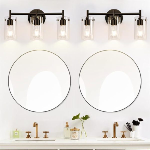 Contemporary Industrial Metal Glass Cylinder 3-Light Wall Sconce Lamp Vanity Light For Bathroom - Image 14