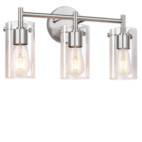 Contemporary Industrial Metal Glass Cylinder 3-Light Wall Sconce Lamp Vanity Light For Bathroom - Image 25