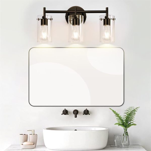 Contemporary Industrial Metal Glass Cylinder 3-Light Wall Sconce Lamp Vanity Light For Bathroom - Image 5