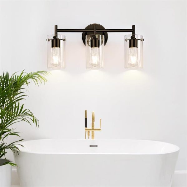 Contemporary Industrial Metal Glass Cylinder 3-Light Wall Sconce Lamp Vanity Light For Bathroom - Image 19