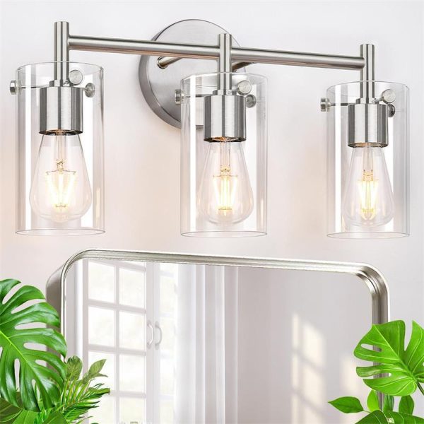 Contemporary Industrial Metal Glass Cylinder 3-Light Wall Sconce Lamp Vanity Light For Bathroom - Image 3