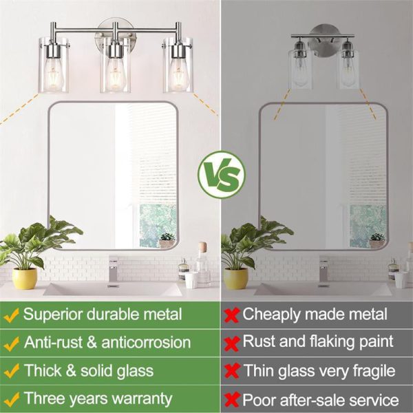 Contemporary Industrial Metal Glass Cylinder 3-Light Wall Sconce Lamp Vanity Light For Bathroom - Image 16