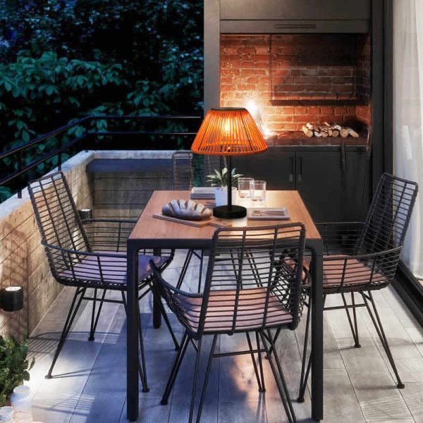 Traditional Farmhouse Waterproof Solar Rechargeable Weaving Gum Rattan Iron Conic LED Outdoor Table Lamp For Garden - Image 14