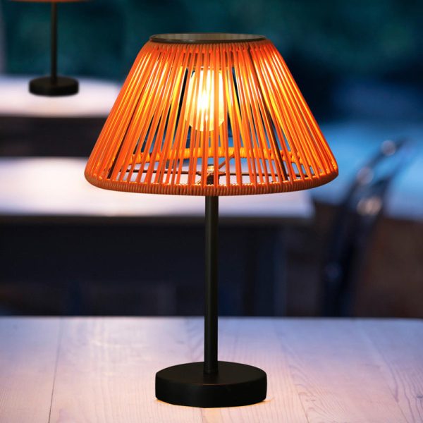 Traditional Farmhouse Waterproof Solar Rechargeable Weaving Gum Rattan Iron Conic LED Outdoor Table Lamp For Garden - Image 9