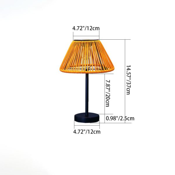 Traditional Farmhouse Waterproof Solar Rechargeable Weaving Gum Rattan Iron Conic LED Outdoor Table Lamp For Garden - Image 6