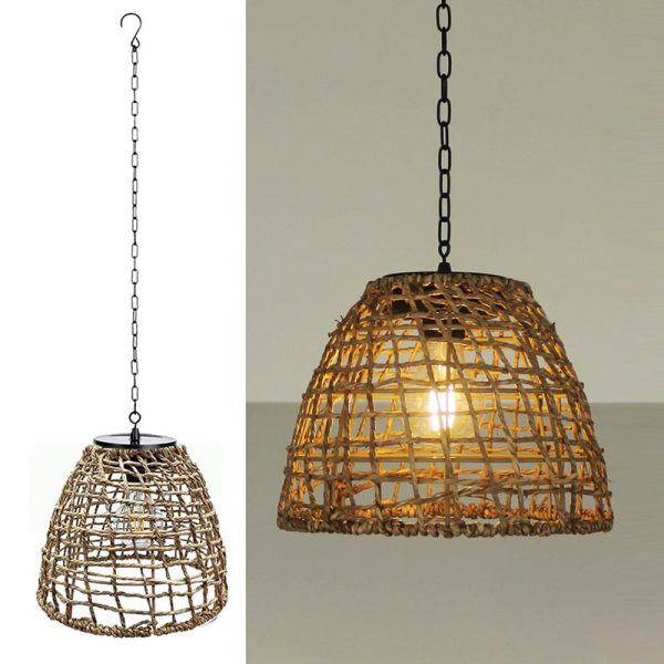 Traditional Farmhouse Solar Waterproof Weaving Iron Rattan Cage LED Outdoor Pendant Light For Outdoor Patio - Image 10