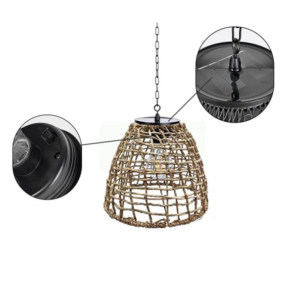 Traditional Farmhouse Solar Waterproof Weaving Iron Rattan Cage LED Outdoor Pendant Light For Outdoor Patio - Image 11