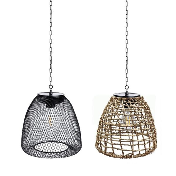 Traditional Farmhouse Solar Waterproof Weaving Iron Rattan Cage LED Outdoor Pendant Light For Outdoor Patio - Image 14