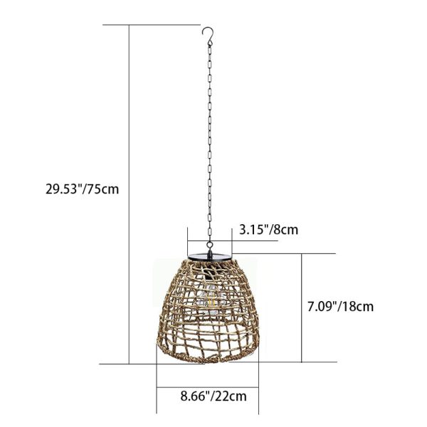 Traditional Farmhouse Solar Waterproof Weaving Iron Rattan Cage LED Outdoor Pendant Light For Outdoor Patio - Image 7