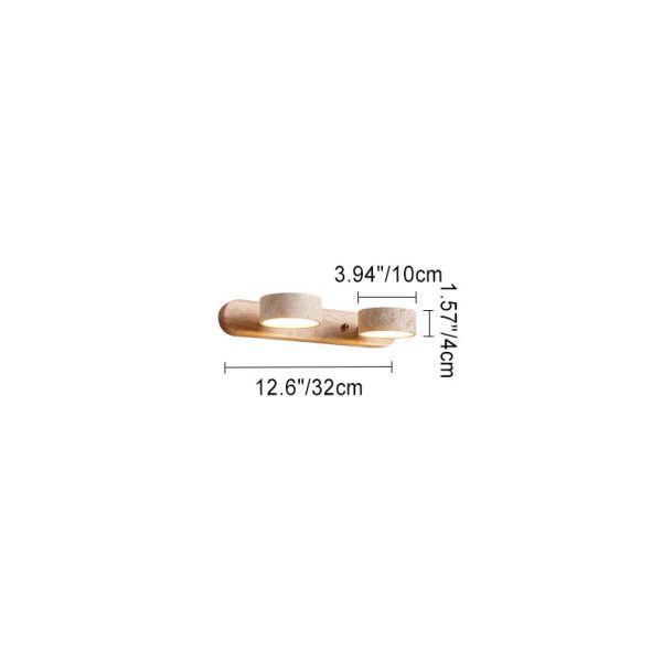 Traditional Japanese Travertine Wood Round Rotatable LED Wall Sconce Lamp Vanity Lighting For Bathroom - Image 6
