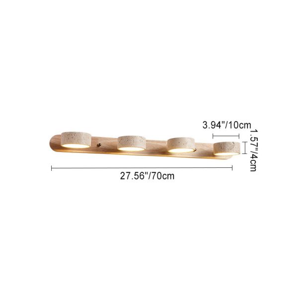 Traditional Japanese Travertine Wood Round Rotatable LED Wall Sconce Lamp Vanity Lighting For Bathroom - Image 8