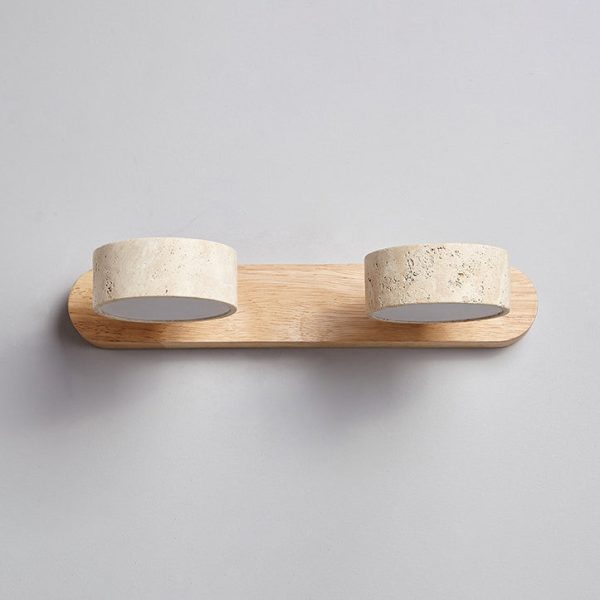 Traditional Japanese Travertine Wood Round Rotatable LED Wall Sconce Lamp Vanity Lighting For Bathroom - Image 10