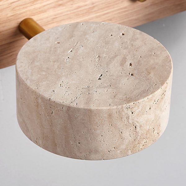 Traditional Japanese Travertine Wood Round Rotatable LED Wall Sconce Lamp Vanity Lighting For Bathroom - Image 9