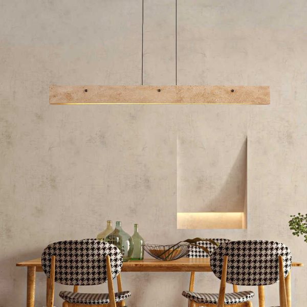 Traditional Japanese Travertine Aluminum Strip Rectangular LED Chandeliers Island Light For Dining Room - Image 9