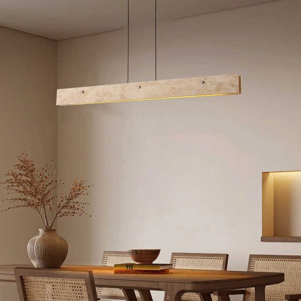 Traditional Japanese Travertine Aluminum Strip Rectangular LED Chandeliers Island Light For Dining Room - Image 10