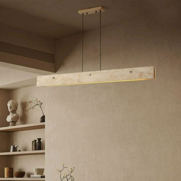 Traditional Japanese Travertine Aluminum Strip Rectangular LED Chandeliers Island Light For Dining Room - Image 4