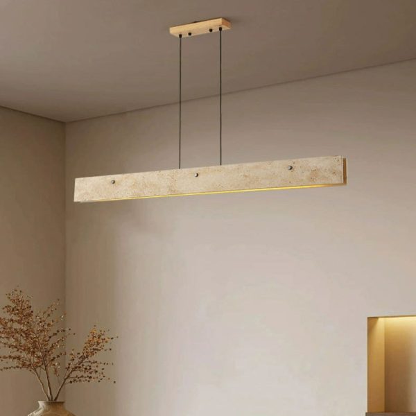 Traditional Japanese Travertine Aluminum Strip Rectangular LED Chandeliers Island Light For Dining Room - Image 3