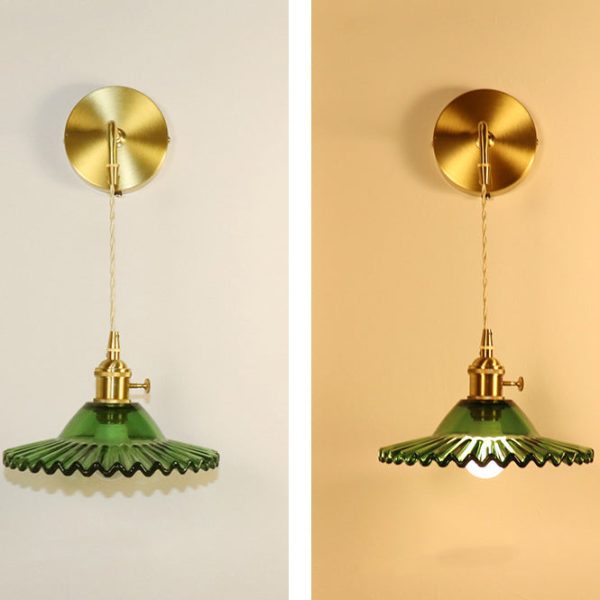 Contemporary Retro Rechargeable Brass Glass Scalloped Skirt 1-Light Wall Sconce Lamp For Bedside - Image 12