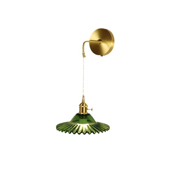 Contemporary Retro Rechargeable Brass Glass Scalloped Skirt 1-Light Wall Sconce Lamp For Bedside - Image 22