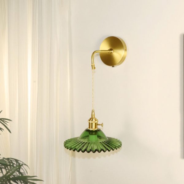Contemporary Retro Rechargeable Brass Glass Scalloped Skirt 1-Light Wall Sconce Lamp For Bedside - Image 13