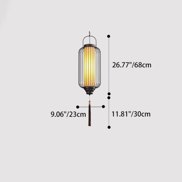 Traditional Chinese Waterproof Carbon Steel Imitation Marble Lantern Cylinder Hollowed Cage 1-Light Pendant Light Outdoor Light For Outdoor Patio - Image 8