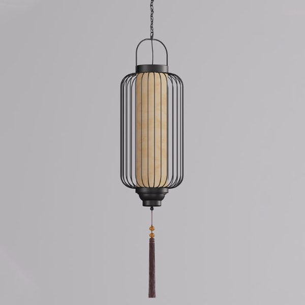 Traditional Chinese Waterproof Carbon Steel Imitation Marble Lantern Cylinder Hollowed Cage 1-Light Pendant Light Outdoor Light For Outdoor Patio - Image 13