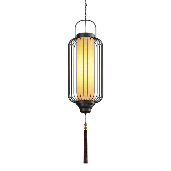 Traditional Chinese Waterproof Carbon Steel Imitation Marble Lantern Cylinder Hollowed Cage 1-Light Pendant Light Outdoor Light For Outdoor Patio - Image 17