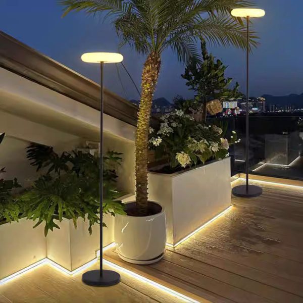 Modern Simplicity Solar Rechargeable Waterproof Round Aluminum PE LED Standing Floor Lamp Outdoor Light For Garden - Image 3