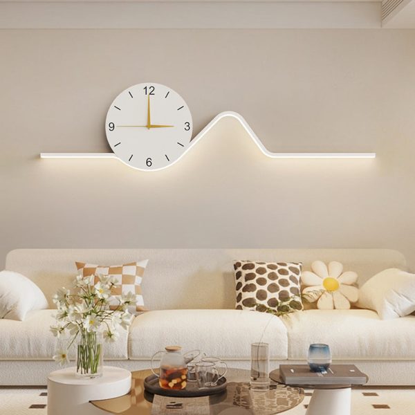 Contemporary Creative Iron Acrylic Line Clock LED Wall Sconce Lamp For Living Room
