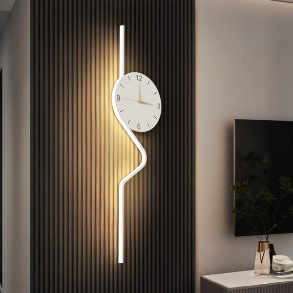 Contemporary Creative Iron Acrylic Line Clock LED Wall Sconce Lamp For Living Room - Image 6