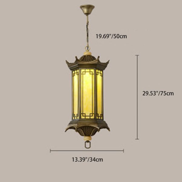 Traditional Chinese Waterproof Aluminum Alloy Imitation Marble Lantern Pergola 1-Light Outdoor Pendant Light For Garden - Image 8