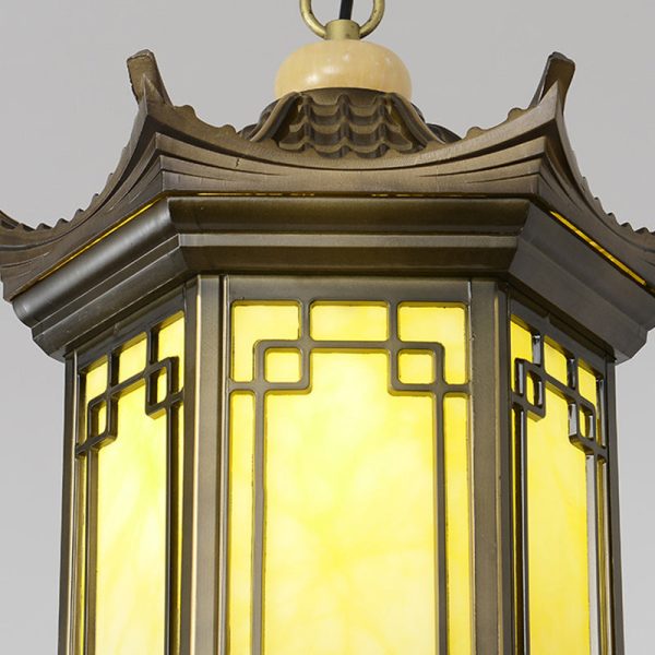 Traditional Chinese Waterproof Aluminum Alloy Imitation Marble Lantern Pergola 1-Light Outdoor Pendant Light For Garden - Image 11
