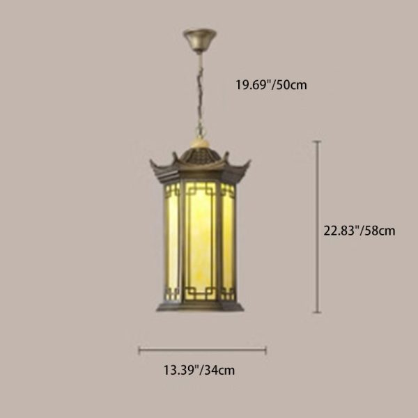 Traditional Chinese Waterproof Aluminum Alloy Imitation Marble Lantern Pergola 1-Light Outdoor Pendant Light For Garden - Image 15