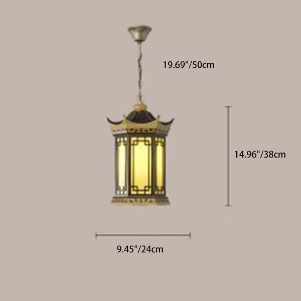 Traditional Chinese Waterproof Aluminum Alloy Imitation Marble Lantern Pergola 1-Light Outdoor Pendant Light For Garden - Image 9