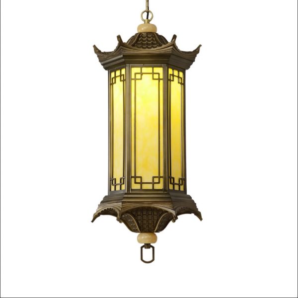Traditional Chinese Waterproof Aluminum Alloy Imitation Marble Lantern Pergola 1-Light Outdoor Pendant Light For Garden - Image 16