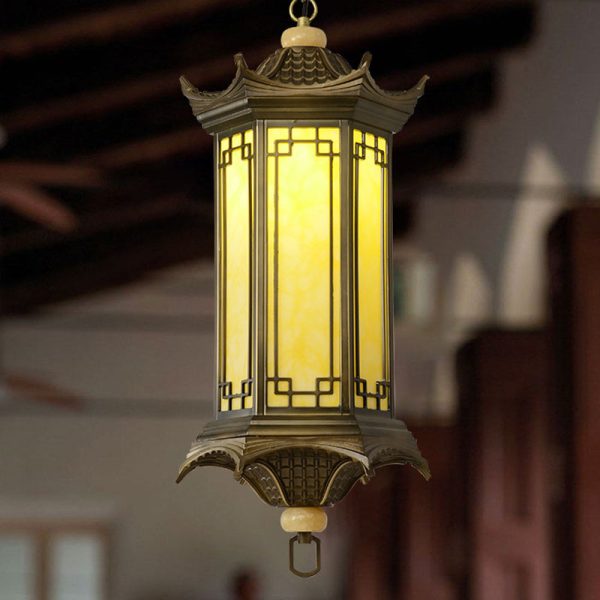 Traditional Chinese Waterproof Aluminum Alloy Imitation Marble Lantern Pergola 1-Light Outdoor Pendant Light For Garden - Image 6