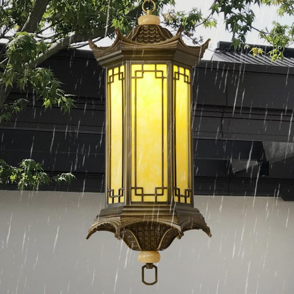 Traditional Chinese Waterproof Aluminum Alloy Imitation Marble Lantern Pergola 1-Light Outdoor Pendant Light For Garden - Image 12